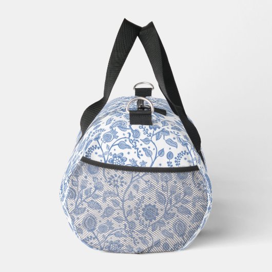 Blue White Floral Boho Botanical Pattern Whimsical Duffle Bag (Rechts)