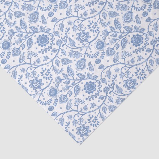Blue White Floral Boho Botanical Pattern Whimsical Seidenpapier (Ausschnitt)