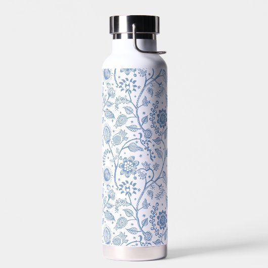 Blue White Floral Boho Botanical Pattern Whimsical Trinkflasche (Links)