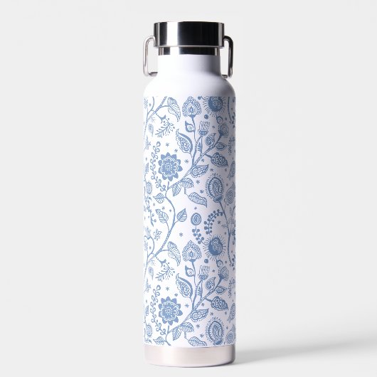 Blue White Floral Boho Botanical Pattern Whimsical Trinkflasche (Vorne)