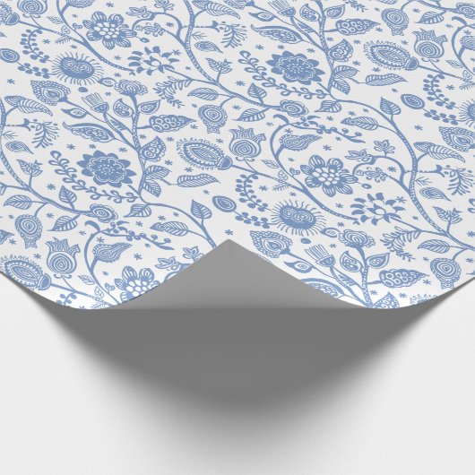 Blue White Floral Botanical Boho Pattern Whimsical Geschenkpapier (Ecke)