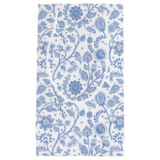 Blue White Floral Botanical Pattern Boho Whimsical Kleine Geschenktüte (Vorderseite)