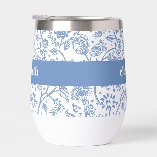 Blue White Floral Botanical Pattern Custom Name (Rechts)