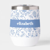 Blue White Floral Botanical Pattern Custom Name (Vorderseite)