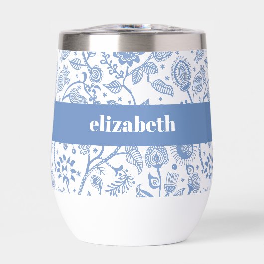 Blue White Floral Botanical Pattern Custom Name (Vorderseite)