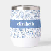 Blue White Floral Botanical Pattern Custom Name (Rückseite)
