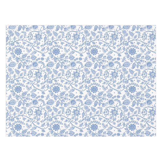 Blue White Floral Botanical Pattern Modern Boho Tischdecke (Vorderseite (Horizontal))