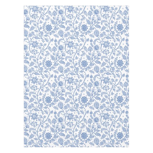 Blue White Floral Botanical Pattern Modern Boho Tischdecke (Vorderseite)