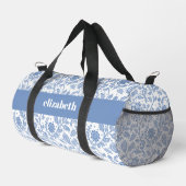 Blue White Floral Botanical Pattern Name Modern Duffle Bag (Rechte Ecke)