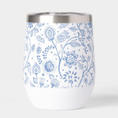 Blue White Floral Botanical Pattern Whimsical Boho (Rückseite)