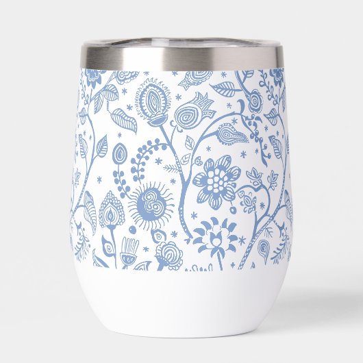 Blue White Floral Botanical Pattern Whimsical Boho (Rückseite)