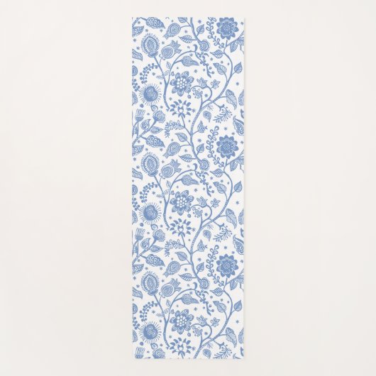 Blue White Floral Botanical Pattern Whimsical Boho Yogamatte (Vorderseite)