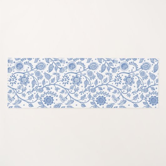 Blue White Floral Botanical Pattern Whimsical Boho Yogamatte (Vorderseite (Horizontal))