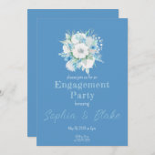 Blue & White Floral Bouquet Blue Engagement Party Einladung (Vorne/Hinten)