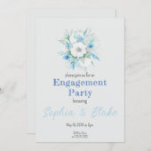 Blue & White Floral Bouquet Graue Engagement Party Einladung (Vorne/Hinten)
