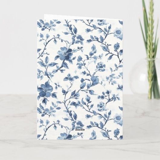 Blue White Floral Bow Birthday Karte (Rückseite)