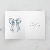 Blue White Floral Bow Birthday Karte (Innenseite)
