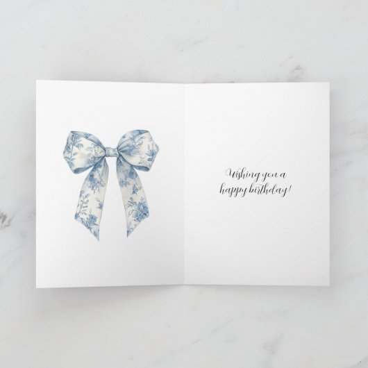 Blue White Floral Bow Birthday Karte (Innenseite)