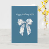 Blue White Floral Bow Birthday Karte (Gelbe Blume)