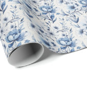 Blue White Floral Brautparty Babydusche Weddin Geschenkpapier (Rolleneckpunkt)