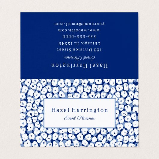 Blue White Floral Business Cards Abstrakt Visitenkarten (Außenseite Aufgefaltet)