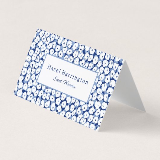 Blue White Floral Business Cards Abstrakt Visitenkarten (Vorderseite)