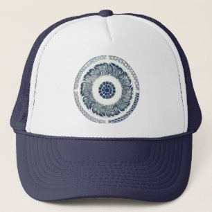 Blue White Floral Chinese Round Truckerkappe