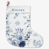 Blue White Floral Christmas Großer Weihnachtsstrumpf (Vorderseite)