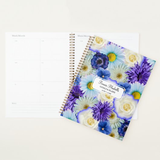 Blue & White Floral Collage Big Bold Personalized Planer (Anzeige)