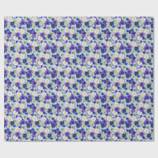 Blue White Floral Collage Brautparty Party Geschenkpapier (Flach)