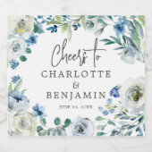 Blue White Floral Custom Spring Garden Wedding Schaumweinetikett (Einzelnes Label)