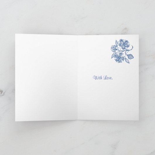 Blue White Floral Day Card Schwiegermutter Karte (Innenseite)