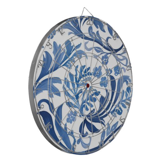 Blue & White Floral Design | Chinoiserie Pattern Dartscheibe (Vorderseite Links)