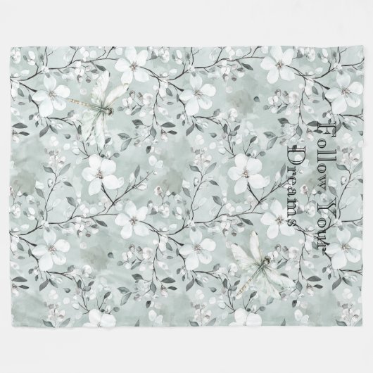 Blue White Floral Dragonflies Fleecedecke (Vorderseite (Horizontal))