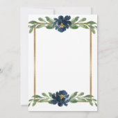 Blue & White Floral Elegantes Script Gold Hochzeit Save The Date (Rückseite)