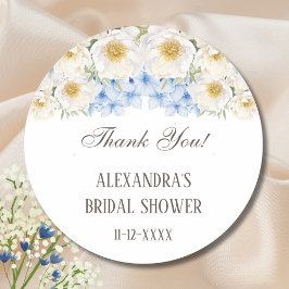 Blue White Floral Garden Brautparty Vielen Dank Runder Aufkleber