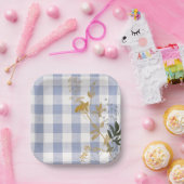 Blue White Floral Gingham Kariert Country Bauernho Pappteller (Party)