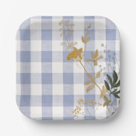 Blue White Floral Gingham Kariert Country Bauernho Pappteller