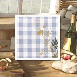 Blue White Floral Gingham Kariert Country Bauernho Serviette