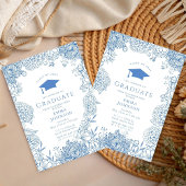 Blue White Floral Graduation Party Einladung