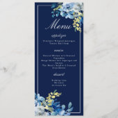 Blue White Floral Hochzeitsmenü Menükarte (Vorderseite)