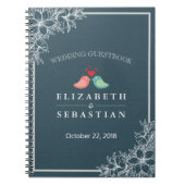 Blue & White Floral Love Birds Wedbook Notizblock (Vorderseite)