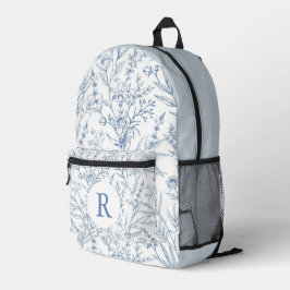 Blue & White Floral Monogram Backpack Bedruckter Rucksack