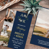 Blue White Floral Monogram Fotos Wedding Gold Foi