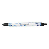 Blue White Floral Pen with Customizable Name Kugelschreiber (Vorderseite)