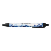 Blue White Floral Pen with Customizable Name Kugelschreiber (Unterseite)