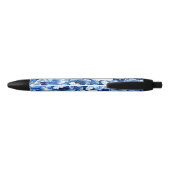 Blue White Floral Pen with Customizable Name Kugelschreiber (Rückseite)