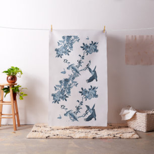Blue White Floral Stilvolle Chinoiserie Stoff