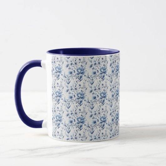 Blue White Floral Toile Chinoiserie WKND Tasse (Links)