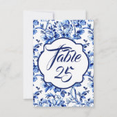 Blue White Floral Toile Hochzeitskarte der Tischnu Einladung (Rückseite)